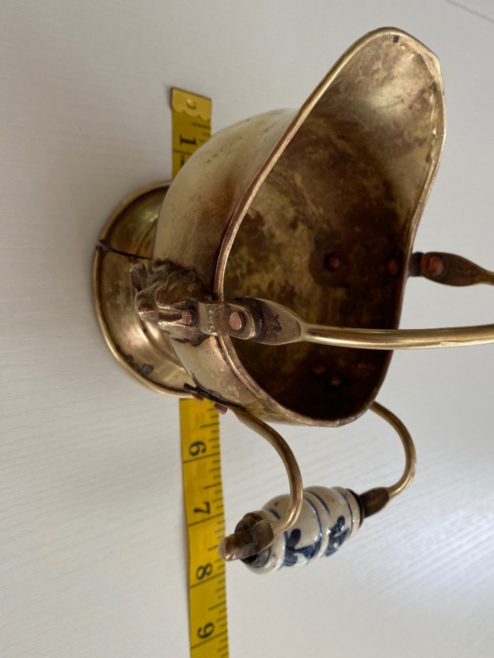 Antique Hand Crafted Mini Pitcher With Lion Heads & Blue White Painted Handle - Picture 11 of 14